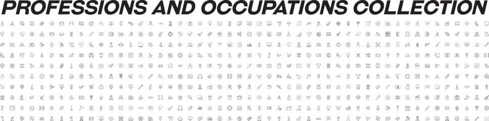 Line Signs of Occupation and Profession for Advertisement. Suitable for books, stores, shops. Editable stroke in minimalistic outline style. Symbol for design