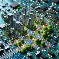 Obraz premium Smart city on circuit board background