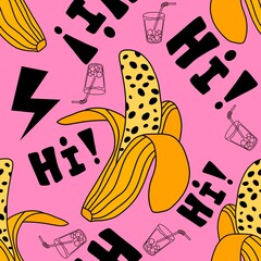 Abstract cartoon summer fruit seamless banana pattern for wrapping paper