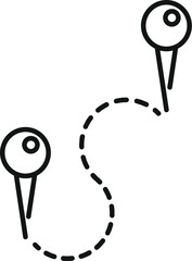 Minimalist line art of a path between two location pins, symbolizing a journey or direction