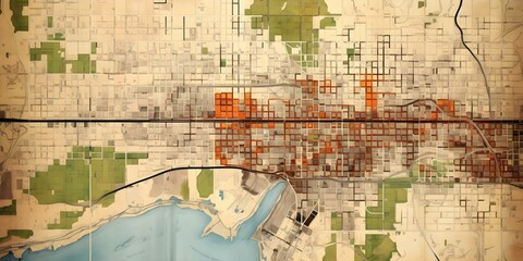 Retro-style Map of Tacoma, Washington featuring Vintage US City Streets. Concept Historical Cartography, Tacoma Landmarks, Vintage Street Layouts, Retro Urban Design, Nostalgic Map Art