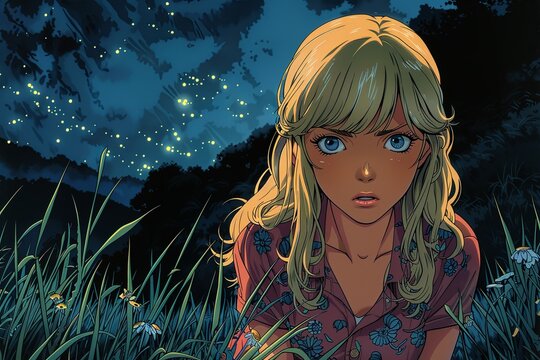 Stunning Blonde Anime Character: Nighttime Valley Grace