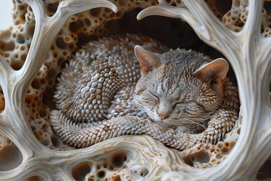 Elegant Feline-Cat Snake Hybrid in Mystical Antler Landscape