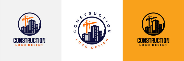 Construction logo design. Crane and Building logo for construction company.  Modern luxury building construction logo. Real Estate Vector Logo Design 