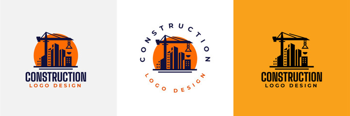 Construction logo design. Crane and Building logo for construction company.  Modern luxury building construction logo. Real Estate Vector Logo Design 