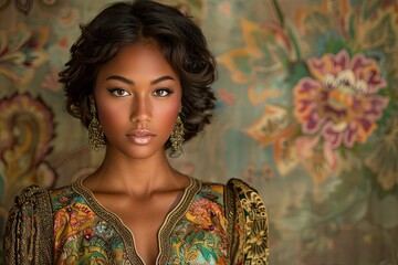 Elegantly Posed: Graceful Woman in Flattering Attire beneath Soft Light