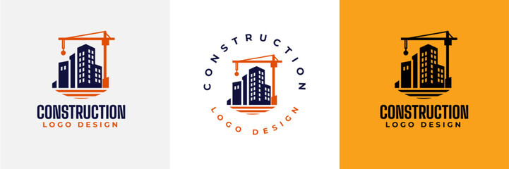 Construction logo design. Crane and Building logo for construction company.  Modern luxury building construction logo. Real Estate Vector Logo Design 