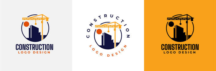 Construction logo design. Crane and Building logo for construction company.  Modern luxury building construction logo. Real Estate Vector Logo Design 