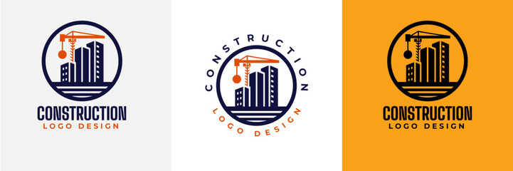 Construction logo design. Crane and Building logo for construction company.  Modern luxury building construction logo. Real Estate Vector Logo Design 