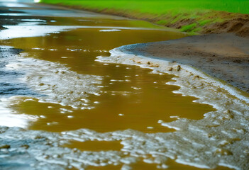 Puddles on the Road After Rain