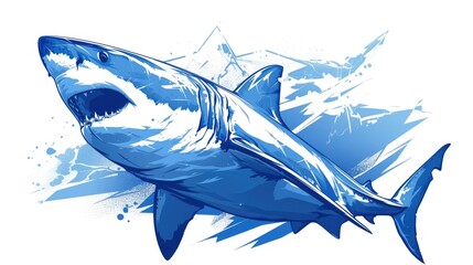 Create a dynamic logo featuring a freehand sketch of a majestic great white shark in ink