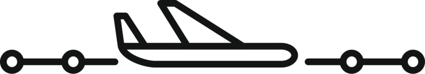 Minimalist black and white airplane takeoff line icon with modern and stylish design on a white background