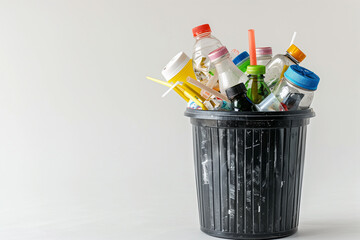 Black Trash Can Filled With Plastic Bottles