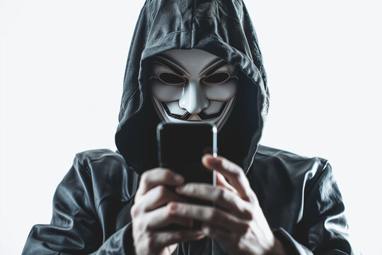 Person Wearing Mask Using Cell Phone
