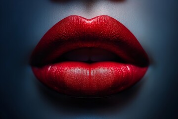 Close-up image of a woman's lips adorned with vibrant red lipstick