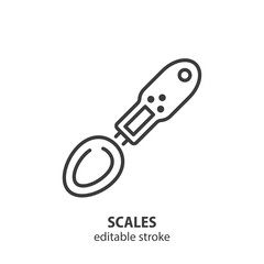 Spoon scales line icon. Weight measurement instrument vector symbol. Editable stroke.