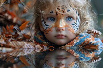 Tiger-Faced Little Girl: Playful Portrait of Wildlife-Inspired Face Painting