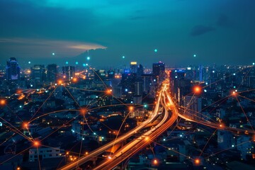 Fototapeta premium Smart city and communication network concept. 5G. IoT (Internet of Things). Telecommunication. 