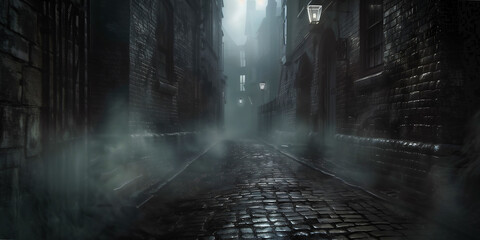 Mysterious Foggy Night in a Victorian Street