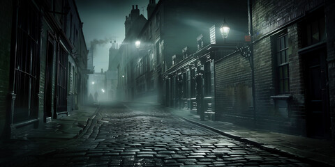 Mysterious Foggy Night in a Victorian Street