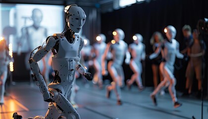 A conference demonstration of motion capture technology, showing how it transforms human actions into animated sequences for educational purposes