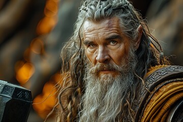 Obraz premium Realistic Deity Portrait with Hammer: A Detailed Symmetrical Masterpiece