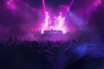 Vibrant Techno Club Scene with Smoke and Lasers in Pink and Purple - High-Energy Nightlife Experience