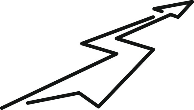 Handdrawn simple black and white zigzag arrow sketch in upward direction. Doodle illustration. Line art graphic design. Sign of growth and progress. Navigation guide concept. Abstract pointer
