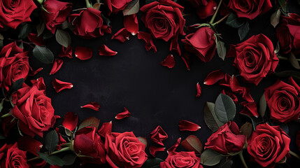 This image features a stunning frame of red roses, creating an elegant copy space for text or design