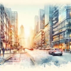 Obraz premium Modern city street, watercolor painting