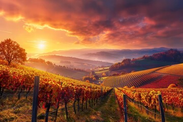 rich autumn vineyard landscape at sunset weinherbst german wine region seasonal winemaking concept