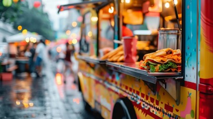 food truck in city festival, selective focus 