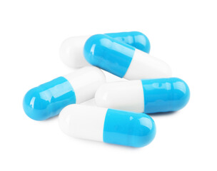 Antibiotic pills isolated on white. Medicinal treatment