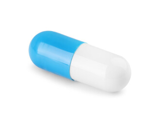 One antibiotic pill isolated on white. Medicinal treatment