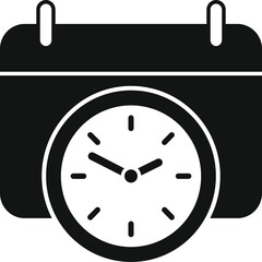 Efficiently manage your time with a minimalist black and white calendar and clock icon vector graphic symbol for business productivity and organization in a web design or office application