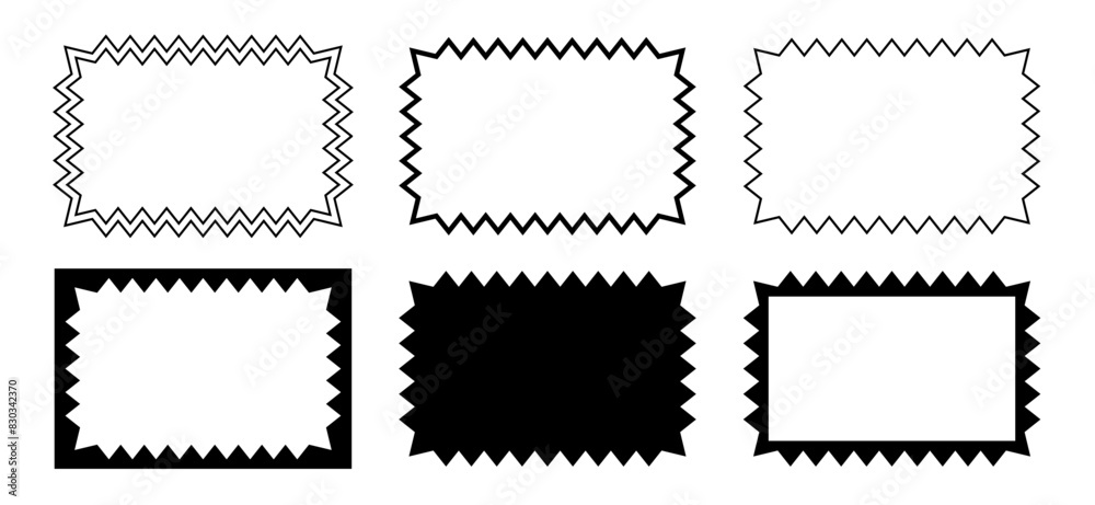 Wall mural set of rectangle frames and shapes with zigzag edges. blank text boxes or banners, tags or labels re