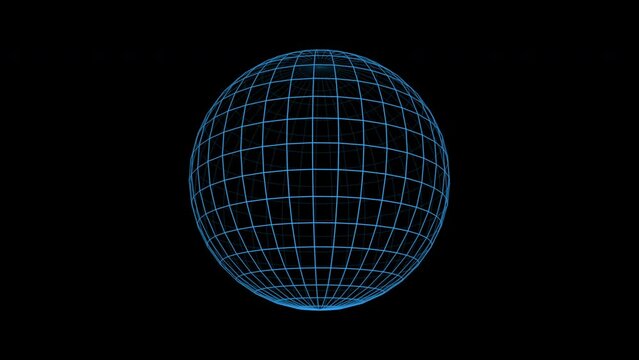 Create a wireframe 3D globe animation on a black background for a modern digital tech concept