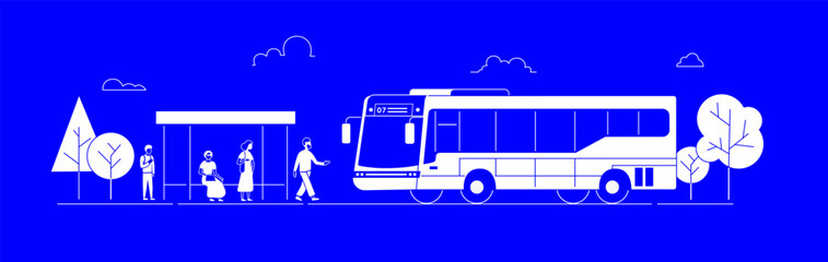 Bus stop. The bus pulls up to the stop. © dobrograph