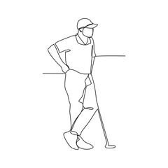 One continuous line drawing of Golf sports vector illustration. The people is playing golf golf sports in the field with championship system in simple linear design continuous style vector concept. 