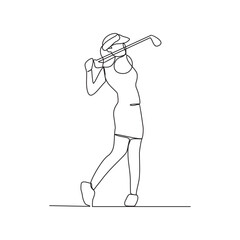 One continuous line drawing of Golf sports vector illustration. The people is playing golf golf sports in the field with championship system in simple linear design continuous style vector concept. 