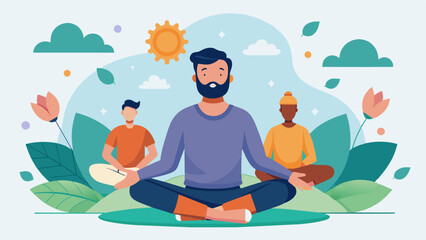 A mindful mens retreat utilizing techniques such as breathwork sound therapy and journaling to help men connect with their emotions and improve their mental wellbeing.. Vector illustration