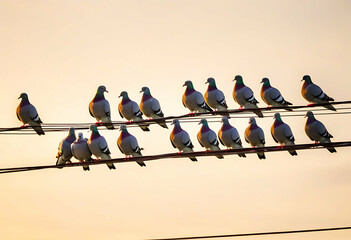 Wild Pigeons Sitting on Power Wires