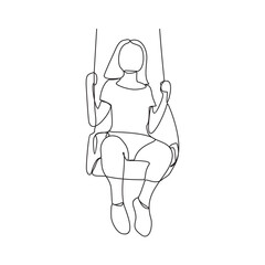 One continuous line drawing of people playing the swing in the park vector illustration. Games themes design concept in simple linear continuous line. Games theme design is suitable for your asset.