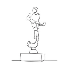 One continuous line drawing of Trophy vector illustration. Towering trophy symbolizing ultimate victory in championship. Gleaming metal and intricate design trophy in simple continuous linear style.