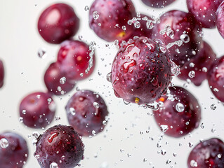 photography of PRUNES falling from the sky, hyperpop colour scheme. glossy, white background Dry fruit prune closeup. Fruit of dried prune