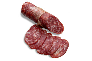 Salami cut with slices isolated