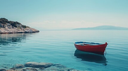 Naklejka premium A boat anchored in a quiet bay, symbolizing the calm and peaceful aspect of freedom