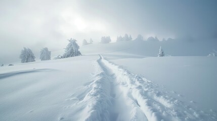 Fototapeta premium A clear path through a snowy landscape, symbolizing the purity and clarity of freedom