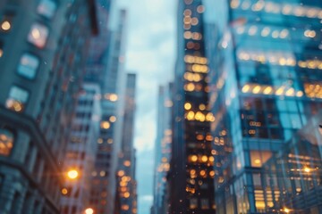 Obraz premium Bokeh blurred blurry background urban city business district buildings downtown skyscraper street 