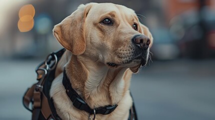 A guide dog with a harness, illustrating help for the visually impaired